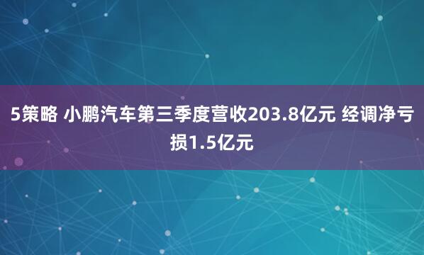 5策略 小鹏汽车第三季度营收203.8亿元 经调净亏损1.5亿元